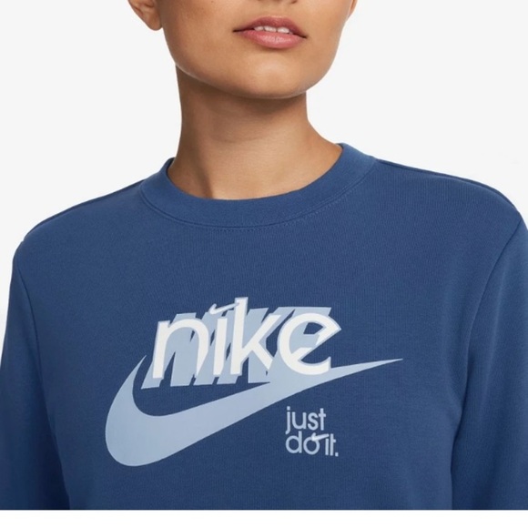NWT Nike Women's NSW Club Fleece FT GX Crew Long Sleeve Sweatshirt Sz M in blue - Picture 4 of 10